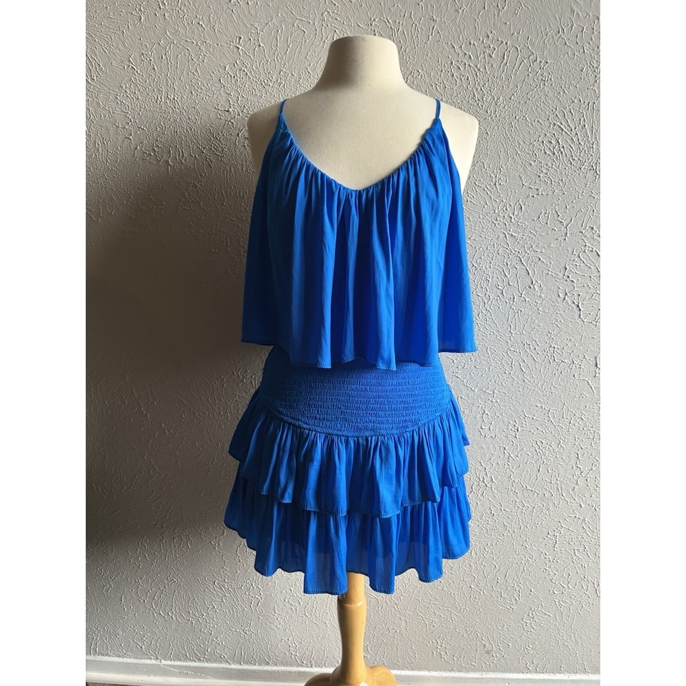 Mustard Seed Blue Ruffle Mini Dress.Sz M Boho Flowy Summer